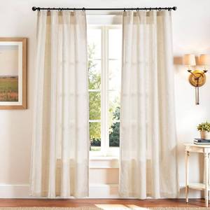 lot 53451 image: FACTORY SEALED - jinchan Beige Linen Blend Curtains 90 inch Length 2 Panels for Bedroom Living Room, Light Filtering 50 inch Wide Farmhouse Drapes with Rod Pocket Back Tab(50W x 90L, Ecru) - Retail $40