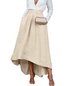 lot 53475 image: FACTORY SEALED - YEXPINE Womens Cotton Linen Maxi Skirts High Waist A Line Flowy Skirt Boho Summer Beach Skirts with Pocket Khaki, Small - Retail $40