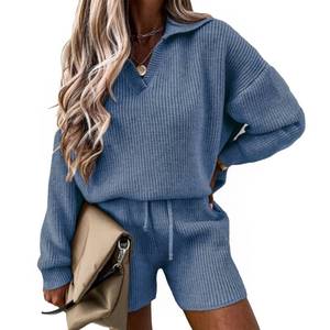 lot 53480 image: FACTORY SEALED - PRETTYGARDEN Womens 2 Piece Outfits 2024 Winter Long Sleeve V Neck Knit Pullover And Shorts Sweater Tracksuit Sets (Grey Blue,X-Large) - Retail $34