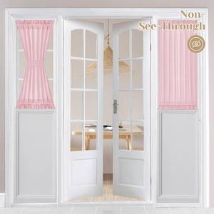 lot 53481 image: FACTORY SEALED - HOMEIDEAS Non-See-Through Sidelight French Curtains for Front Door, Light Filtering Privacy Semi Sheer Door Window Curtains with Rod Pocket and Tieback, 1 Panel, Light Pink, 26W X 40L Inch