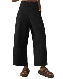 lot 53483 image: FACTORY SEALED - APWEQATA Wide Leg Cropped Pants for Women Cotton High Waisted Pants Loose Casual Ankle Pants with Pockets Black