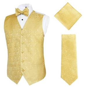 lot 53486 image: FACTORY SEALED - Alizeal Mens Classic 4pc Paisley Jacquard Waistcoat Suit Vest Set (Golden, XX-Large) - Retail $49