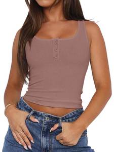 lot 53493 image: FACTORY SEALED - Bloggerlove Womens Summer Crop Y2K Sexy Sleeveless Going Out Button Front Ribbed Knit Tank Basic Shirts Top Rust Red