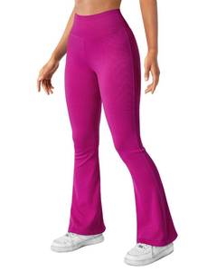 lot 53513 image: FACTORY SEALED - SUUKSESS Women Ribbed Seamless Tummy Control Flare Leggings Bootcut High Waist Workout Yoga Pants 31 (Hot Pink,XL)
