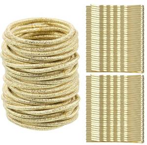 lot 53538 image: FACTORY SEALED - TecUnite 50 Pieces Gold Hair Ties Rubber Bands for Hair No-metal Elastic Ties Ponytail Accessories for Women Holders Small Rubber Bands 3mm Thin Mini Ropes with 50 Bobby Pins(Gold)