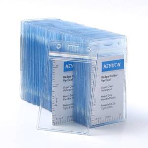lot 53546 image: KEYLION 100 Pack ID Card Name Badge Holder, Heavy Duty Clear Transparent Plastic PVC Vertical Sleeve Pouch with Waterproof Type Resealable Zip