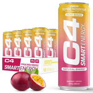 lot 53548 image: FACTORY SEALED - Cellucor C4 Smart Energy Drink - Sugar Free Performance Fuel & Nootropic Brain Booster, Coffee Substitute or Alternative  Tropical Passionfruit 12 Oz - 12 Pack (Best By 4-30-25)