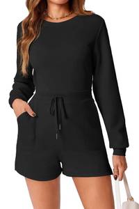 lot 53561 image: FACTORY SEALED - Tongmingyun Womens Long Sleeve Romper 2024 Fall Outfits Keyhole Back Drawstring Waist Dressy Casual Jumpsuit Shorts