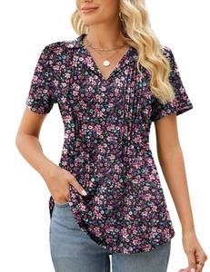 lot 53568 image: FACTORY SEALED - Womens Floral Polo Shirt Short Sleeve Work Blouse Spring Fashion for Women 2025 Lapel Tops Collared Loose Fitted Tunic T-Shirts XL