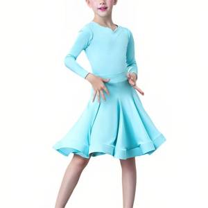 lot 53569 image: FACTORY SEALED - BK FASO Girls Latin Ballroom Dance Professional Long Sleeve Tango Salsa Dancewear Rumba Samba Costume, Blue, 150cm