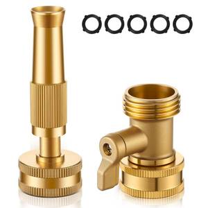 lot 53590 image: FACTORY SEALED - Dunkive Adjustable Twist Hose Nozzle, Heavy duty Brass Garden Hose Nozzle, Solid Shut off Valve, Varied Water regulation mode, Leakproof Design 34 GHT Connector with 5 Extra Rubber Washers 