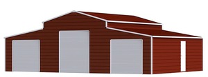 lot 4121 image: Unused KJ 42ft X 30ft X 13ft Heavy Duty Metal Storage Shed - K4230G - Red Brown