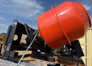 lot 4283 image: Unused 2025 IRLMB Industrial-Grade Hydraulic Rotating Cement Mixing Bucket Attachment Designed for Mini Skid Steer Loaders