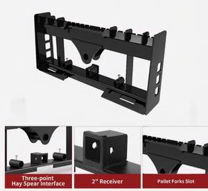 lot 3972 image: Unused 2025 LandHonor PFF1-13-45W Pallet Fork Frame Skid Steer Attachment w Receiver Hitch & Hay Spear Sleeves - 45 Skid Steer Pallet Fork Frame with 2 Hitch Receiver - Spear Sleeves for Loaders Tractors - Quick Tach Mount
