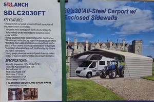 lot 4220 image: SDLanch High End Carport SDLC2030 - 20x30 All-Steel Carport with Enclosed Sidewalls