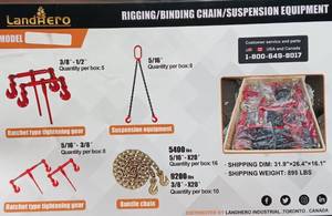 lot 3990 image: HUGE LOT - 47-PCS of Unused 2025 of LandHonor RiggingBindingLifting Suspension Equipment - 13 Ratchet Binders - 26 Heavy Duty 20ft Chains -  8 Sets of 2 Hook & Chain LiftingSuspension Chains