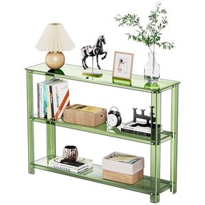 lot 7850 image: $259 Acrylic 3-Tier Console Table wStorage Shelves (Green)