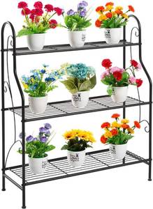 lot 7858 image: DOEWORKS 3 Tier Metal Plant Stand, Pot Holder, Black