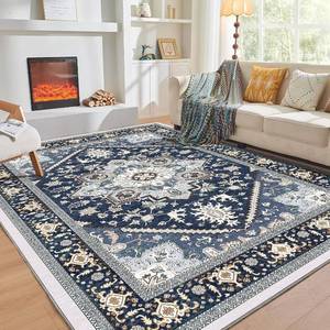 lot 7869 image: $100 OPPODREAM 6x9 Washable Rug, Non Slip, Faux Cashmere, NavyGold