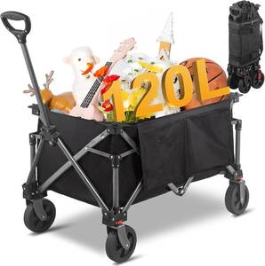 lot 7876 image: $70 Collapsible Folding Wagon Cart, 220lbs Heavy Duty, All Terrain