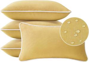 lot 7915 image: $70 Outdoor Water Repellent Throw Pillows, Set of 4, 20x12, Yellow