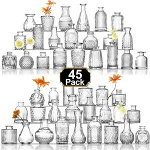 lot 7918 image: $70 Arme Bud Vase Set of 45, Clear Mini Glass Vases for Flower D cor