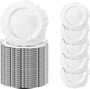 lot 7925 image: $190 100 Pcs 12.6 White Plastic Charger Plates, Floral Design