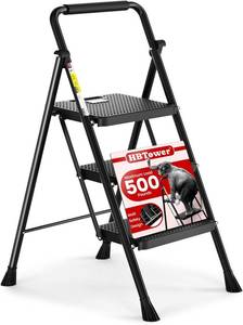 lot 7940 image: $60 HBTower Step Ladder, Folding Stool with Wide Anti-Slip Pedal