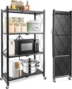 lot 7945 image: $67 2025 Upgraded Portable 4-Tier Foldable Storage Shelves, Black