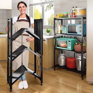 lot 7946 image: $59 BRIGHTSHOW 4 Tier Storage Shelves Unit, Foldable Metal Wire Shelf