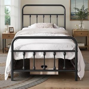 lot 7948 image: $76 Twin Metal Platform Bed Frame with HeadboardFootboard, Black