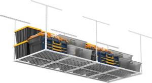 lot 7950 image: $120 3 x 8FT Overhead Garage Storage Rack, 600lbs Capacity (White)