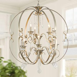 lot 7954 image: $240 Farmhouse Crystal 2 Tier Chandelier, 9 Light, 30-Inch Antique