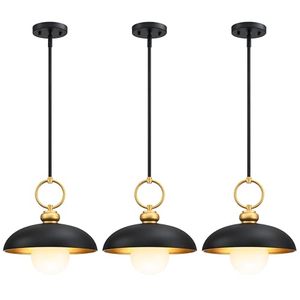 lot 7972 image: $70 2 Pack Vintage Black Dome Iron Pendant Lights with Gold Handle