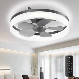 lot 7976 image: $51 Ceiling Fans with Lights, 19.7 Low Profile Dimmable LED Fan