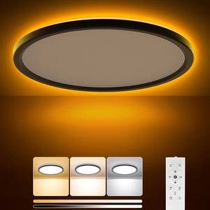 lot 7977 image: 15 LED Flush Mount Ceiling Light, Dimmable, Remote, Black