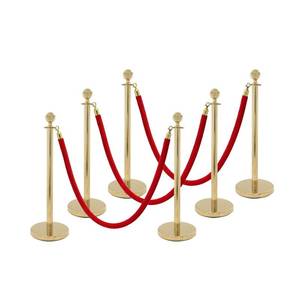 lot 7985 image: $98 6-Pack 5ft Red Carpet Poles Set, Gold Stanchions, Crowd Control