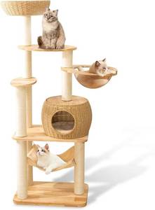 lot 7988 image: $220 59 Big Modern Cat Tree, Multi-Level Cat Condo, Oak Wood