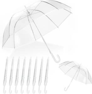lot 7998 image: $73 7-Pcs Clear Windproof Wedding Umbrellas, J Handle, Transparent