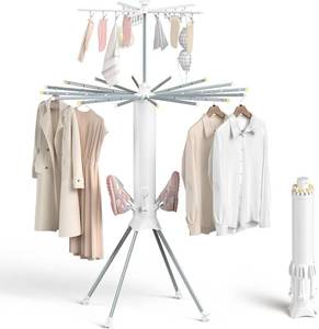lot 8001 image: $75 Clothes Drying Rack, Foldable 4-Legged, 3-Tier with Pulleys