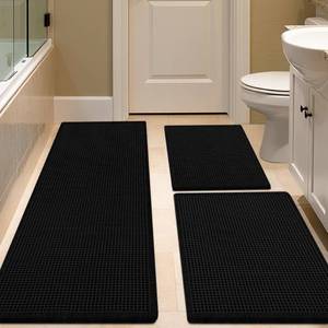 lot 8006 image: IM HOME 3pc Black Waffle Bath Mat Set, Absorbent & Non-Slip