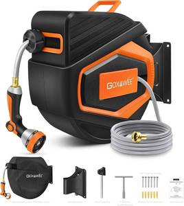 lot 8011 image: $78 GOXAWEE Garden Hose Reel, 12 x 100 ft, UV Resistant, Orange