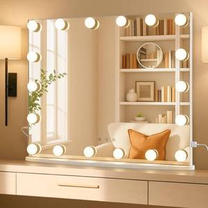 lot 8017 image: $100 LUXFURNI 26 x 21 Hollywood Vanity Mirror with Lights.