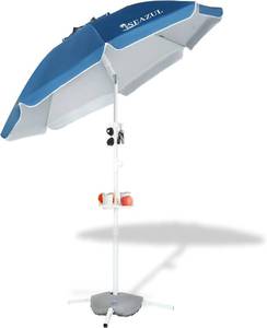 lot 8022 image: $60 6.5ft Portable Sun Shade Umbrella with Stand, Blue.