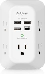 lot 8067 image: Addtam USB Wall Charger Surge Protector 5 Outlet Extender 4 USB