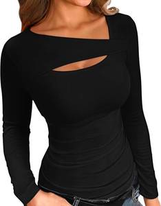 lot 8072 image: Size S-Long Sleeve Ribbed Cutout Top Women Fashion Slim Fit