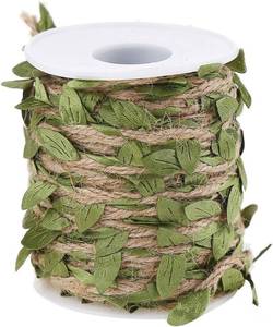 lot 8106 image: Natural Jute Twine, Burlap Leaf Ribbon 5MM with Green Leaves