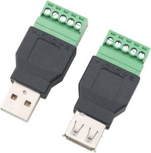 lot 8136 image: 2pcs USB 2.0 Type A Male Female to 5 Pin Screw Terminal Adapter