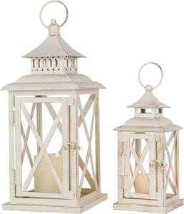 lot 8140 image: Lanterns Decor Set, Beige Metal & Glass, 14 & 10