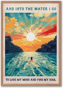 lot 8146 image: 16x24inch Into The Water I Go Poster Swimmers Canvas Art